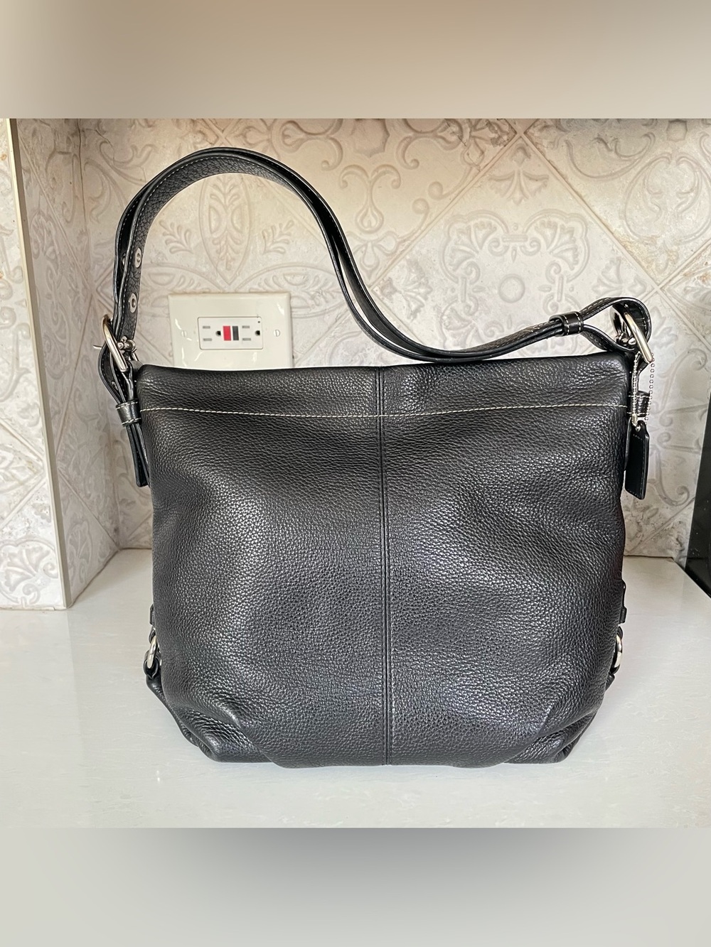 COACH- Soho Pebbled Leather Convertible Hobo and Crossbody Bag- Black